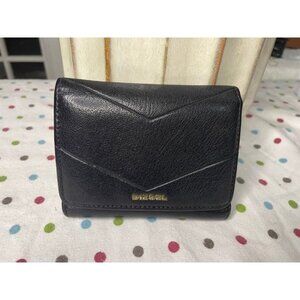 Diesel Black Leather Trifold Wallet with Zip Coin Pocket & Multiple Card Slots